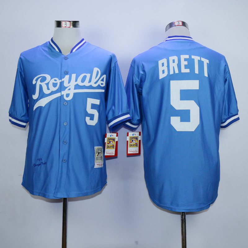 Men Kansas City Royals 5 Brett Light Blue Throwback 1983 MLB Jerseys